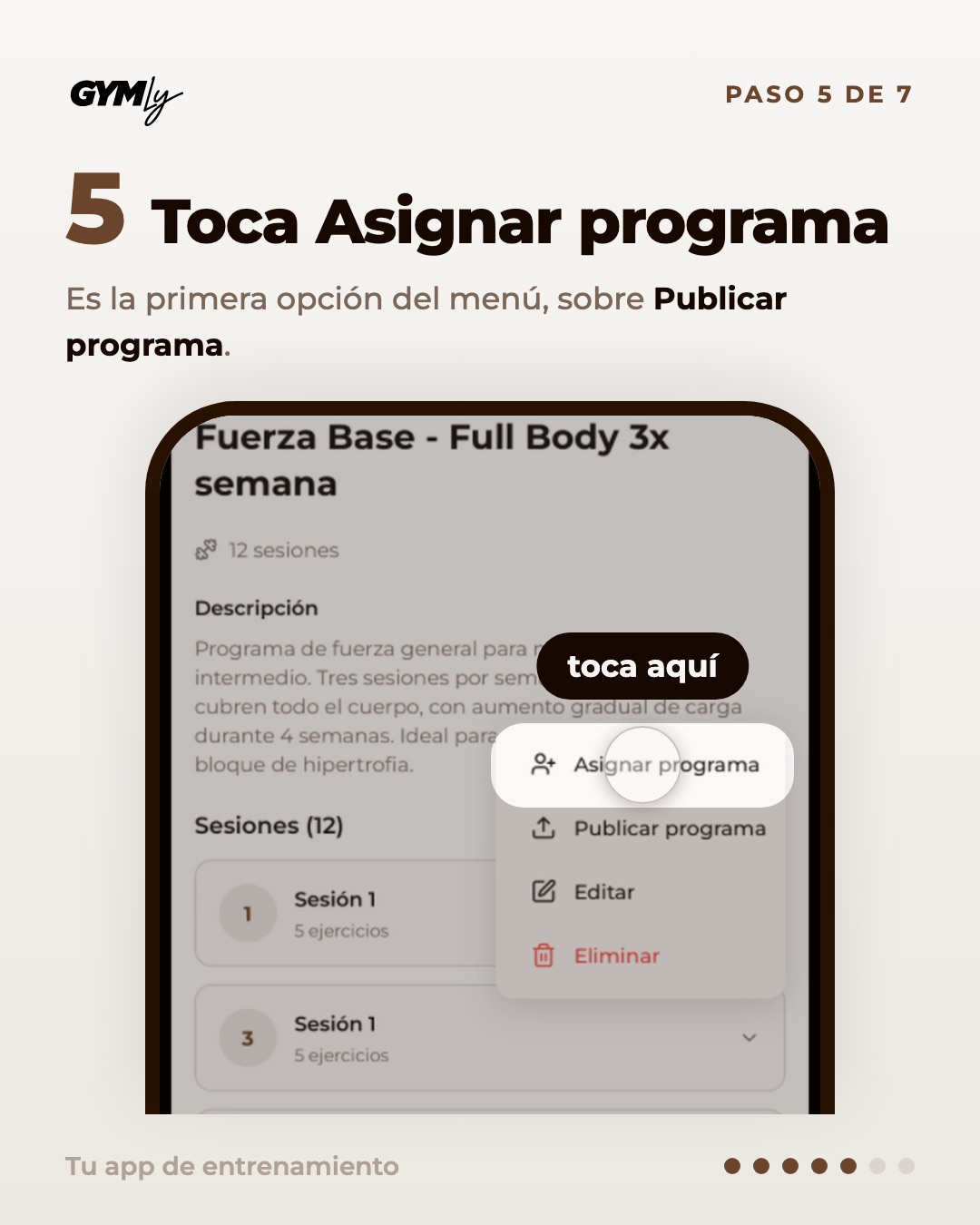 Toca Asignar programa. Es la primera opción del menú, sobre Publicar programa.