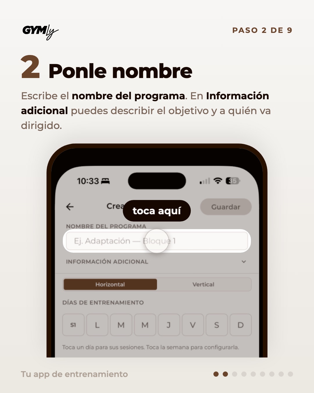 Ponle nombre. Escribe el nombre del programa. En Información adicional puedes describir el objetivo y a quién va dirigido.