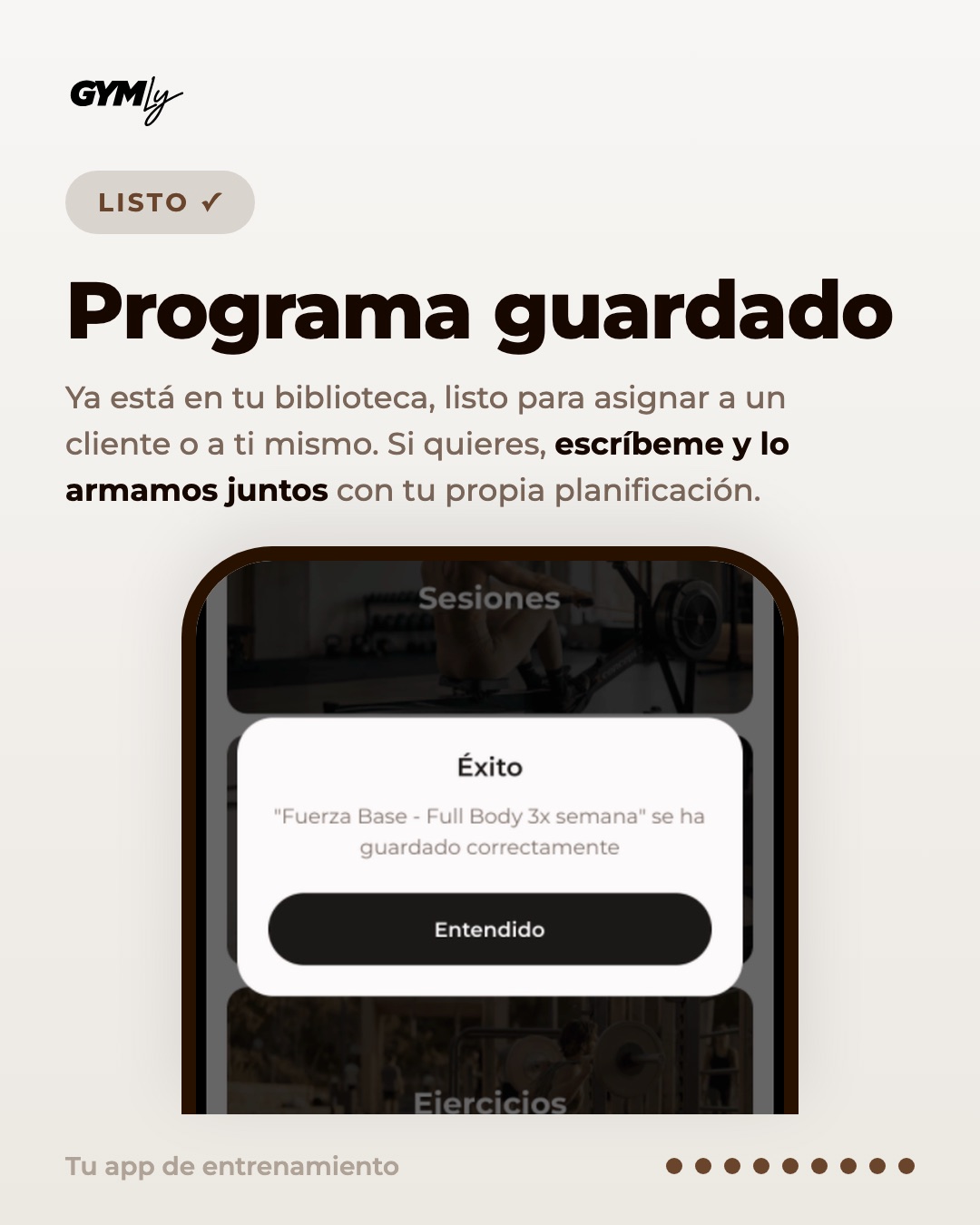 Programa guardado. Ya está en tu biblioteca, listo para asignar a un cliente o a ti mismo. Si quieres, escríbeme y lo armamos juntos con tu propia planificación.