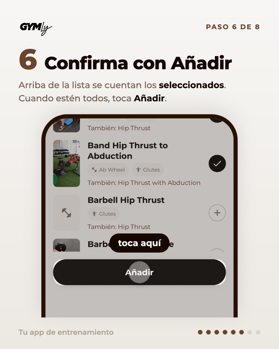 Confirma con Añadir. Arriba de la lista se cuentan los seleccionados. Cuando estén todos, toca Añadir.