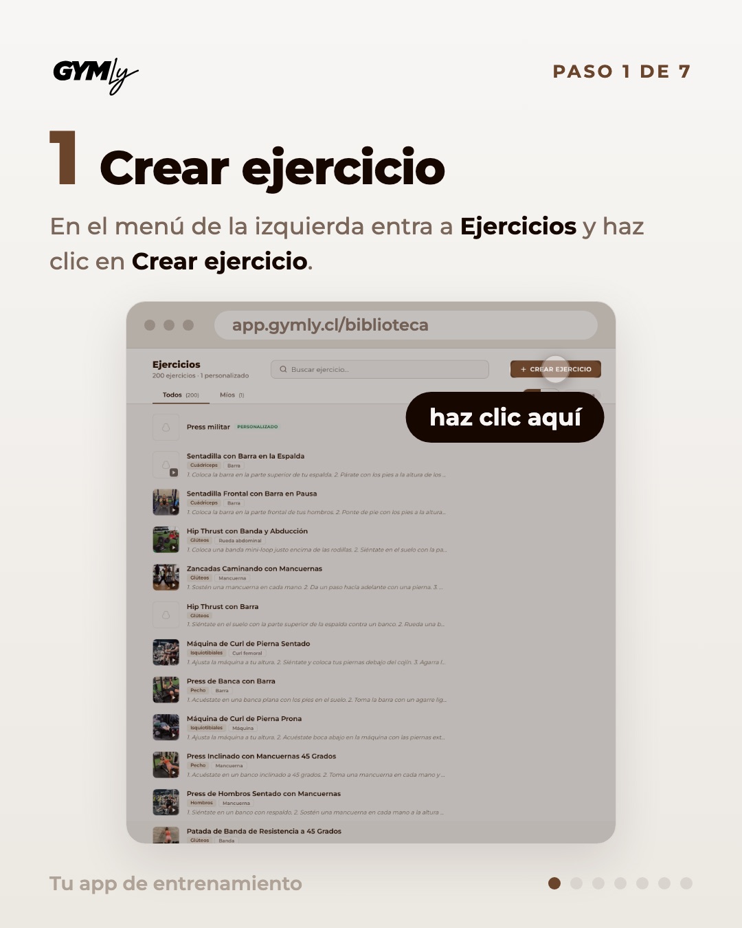 Crear ejercicio. En el menú de la izquierda entra a Ejercicios y haz clic en Crear ejercicio.